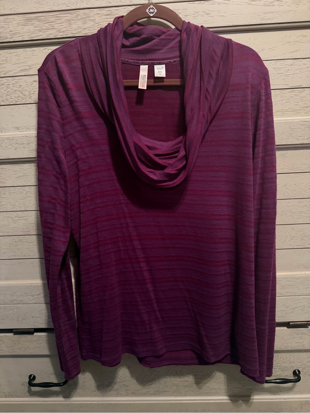 Route 66 Purple Striped Cowl Neck Top